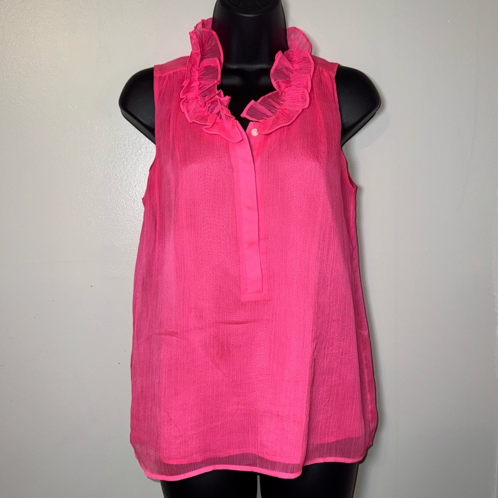 J. Crew Ruffled Lightweight Sleeveless Blouse Size 2 Hot Pink Preppy Spring - Picture 2 of 8